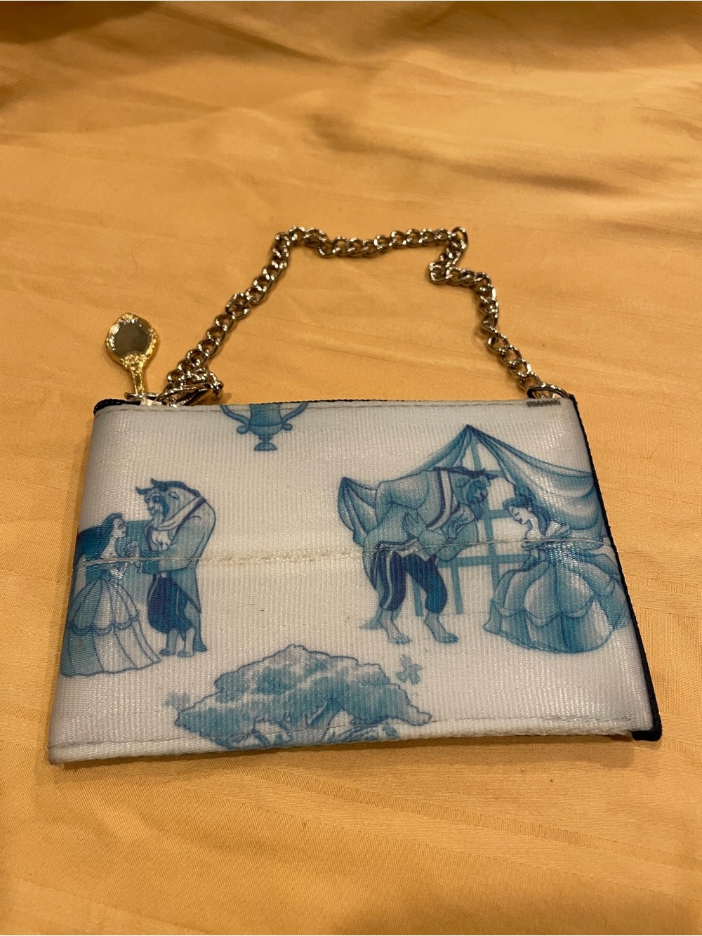 Blue and White Storybook Print Chain Wristlet